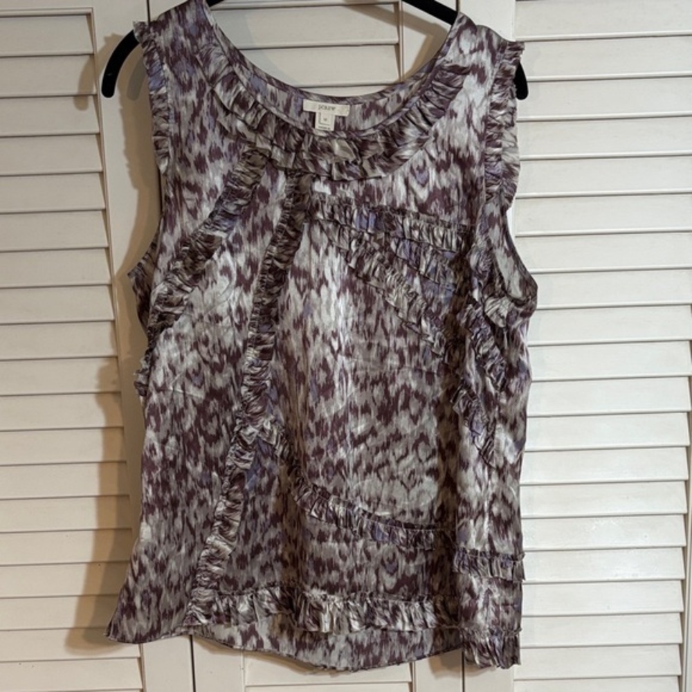 J. CREW 112 💯 silk purple and silver tiered ruffle blouse
